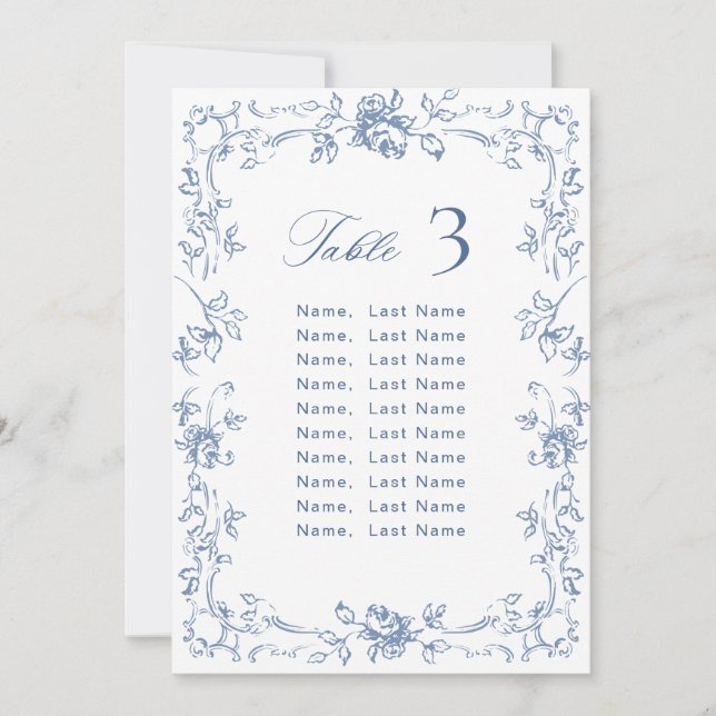 Renaissance Ornate Dusty Blue Seating Chart Card (Front)