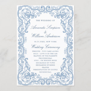 Renaissance Ornate Dusty Blue Wedding Ceremony Program