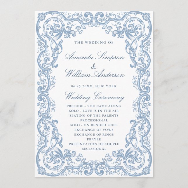 Renaissance Ornate Dusty Blue Wedding Ceremony Program (Front)