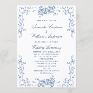 Renaissance Ornate Dusty Blue Wedding Ceremony Program