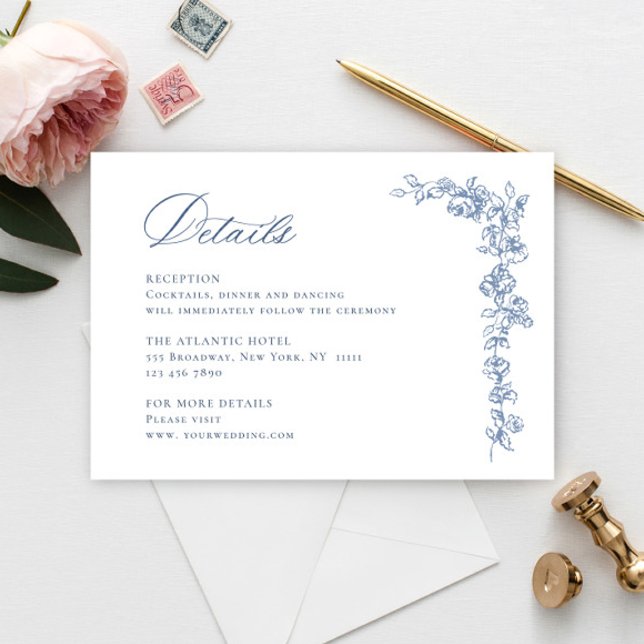 Renaissance Ornate Dusty Blue Wedding Details Enclosure Card (Creator Uploaded)