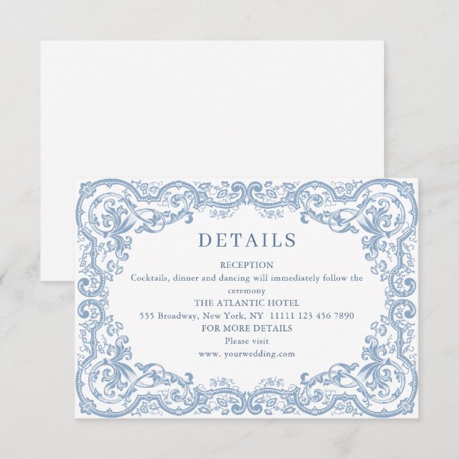 Renaissance Ornate Dusty Blue Wedding  Details Enclosure Card (Front/Back)