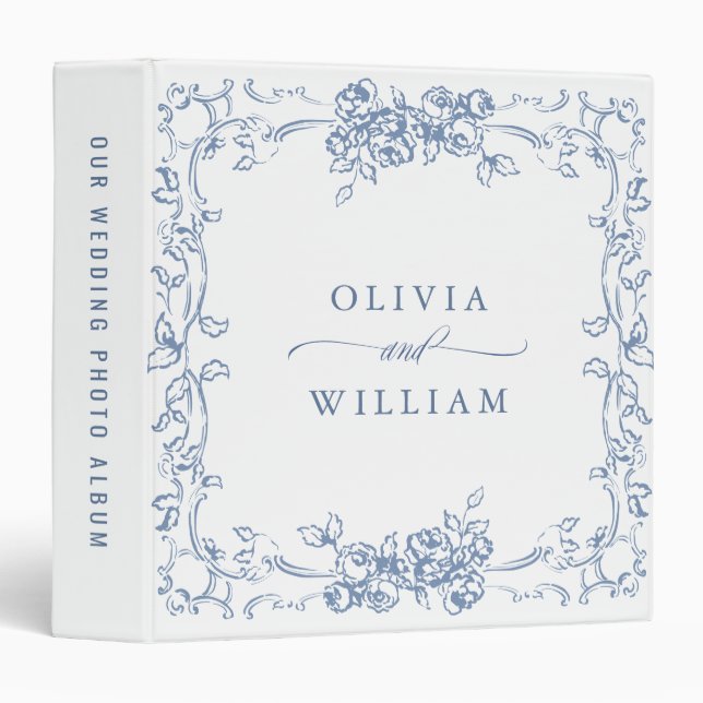 Renaissance Ornate Dusty Blue Wedding photo album 3 Ring Binder (Front/Spine)