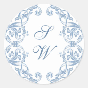 Renaissance Ornate Floral Dusty Blue Wedding Classic Round Sticker