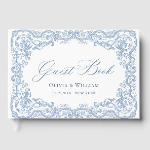 Renaissance Ornate Floral Dusty Blue Wedding Guest Book
