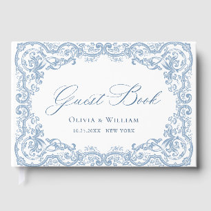 Renaissance Ornate Floral Dusty Blue Wedding Guest Book