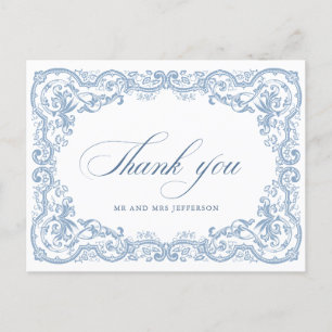 Renaissance Ornate Floral Dusty Blue Wedding Postcard