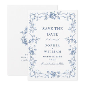 Renaissance Ornate Floral Dusty Blue Wedding Save The Date