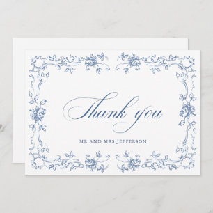 Renaissance Ornate Floral Dusty Blue Wedding Thank You Card
