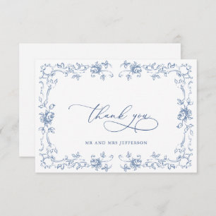 Renaissance Ornate Floral Dusty Blue Wedding Thank You Card