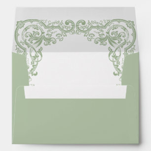 Renaissance Ornate Floral Sage Green Wedding Envelope