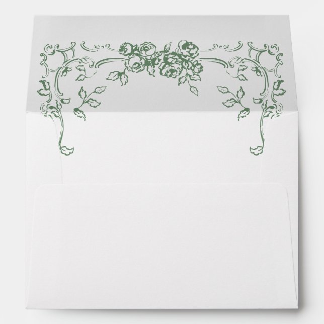 Renaissance Ornate Floral Sage Green Wedding Envelope (Back (Bottom))