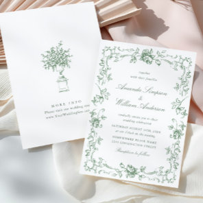 Renaissance Ornate Floral Sage Green Wedding Invitation