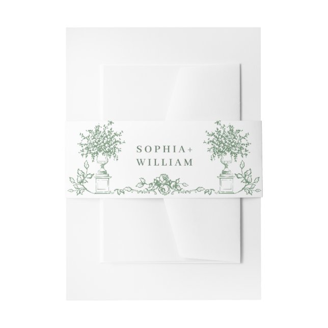 Renaissance Ornate Floral Sage Green Wedding Invitation Belly Band (Front Example)