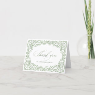 Renaissance Ornate Floral Sage Green Wedding Letterpress Thank You Card