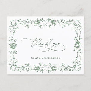 Renaissance Ornate Floral Sage Green Wedding Postcard