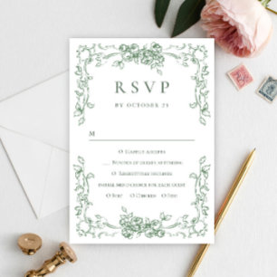 Renaissance Ornate Floral Sage Green Wedding RSVP Card