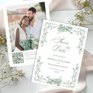 Renaissance Ornate Floral Sage Green Wedding Save The Date