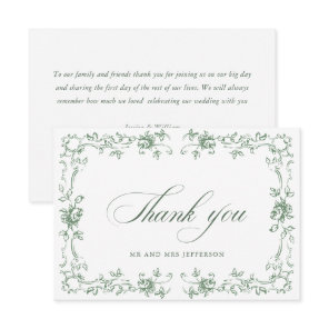 Renaissance Ornate Floral Sage Green Wedding Thank You Card