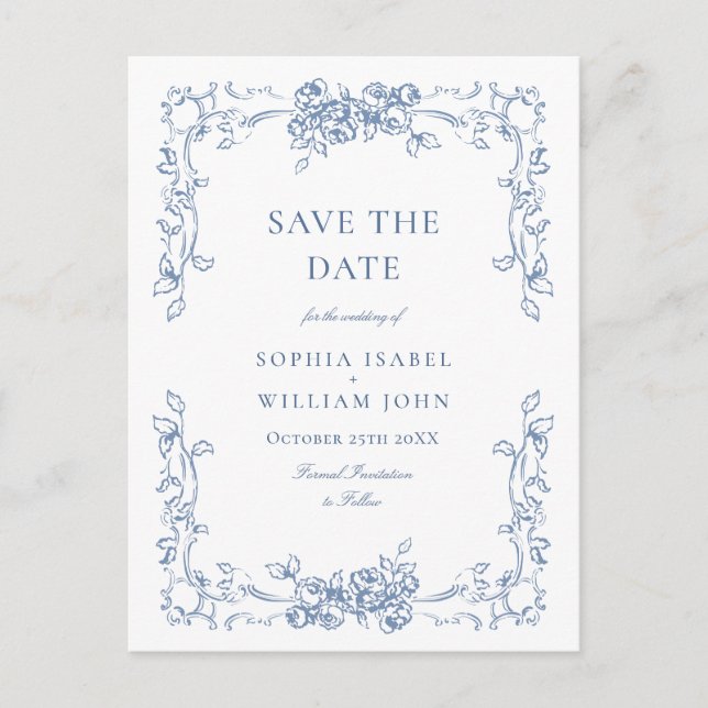 Renaissance Ornate Floral Wedding Save the Date Postcard (Front)