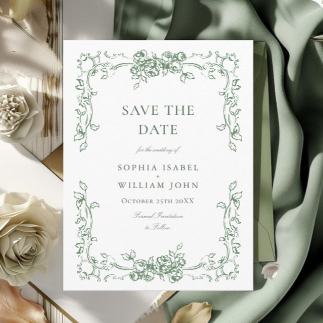 Renaissance Ornate Floral Wedding Save the Date Postcard (Creator Uploaded)