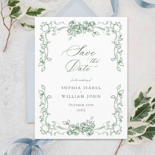 Renaissance Ornate Floral Wedding Save the Date Postcard