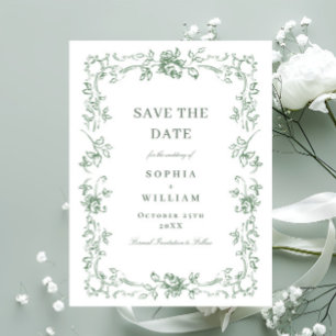 Renaissance Ornate Floral Wedding Save the Date Postcard