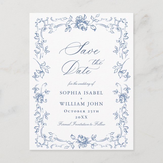 Renaissance Ornate Floral Wedding Save the Date Postcard (Front)