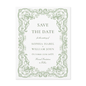 Renaissance Ornate Green Wedding Save the Date Postcard