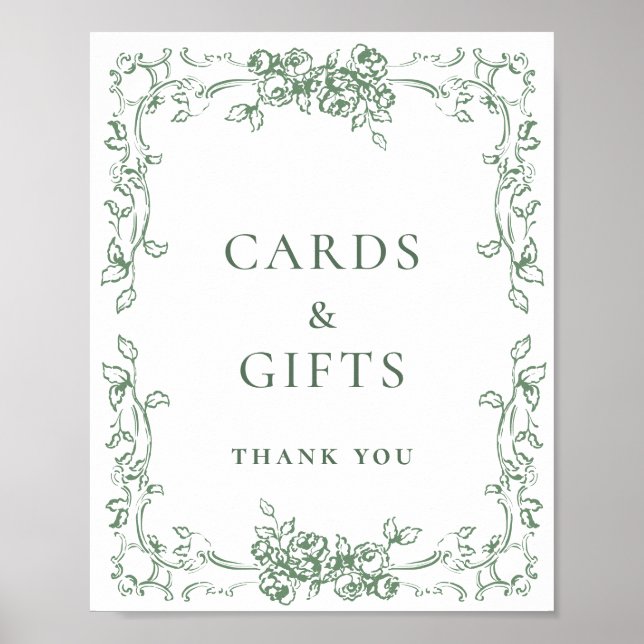 Renaissance Ornate Sage Green Cards and Gifts Poster (Front)
