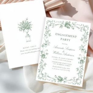 Renaissance Ornate Sage Green ENGAGEMENT PARTY Invitation