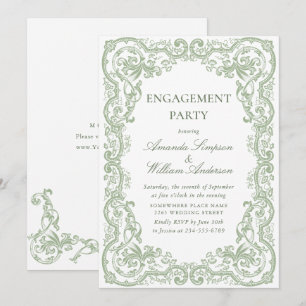Renaissance Ornate sage Green ENGAGEMENT PARTY Invitation