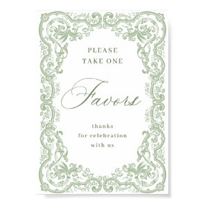 Renaissance Ornate Sage Green Favors Wedding Poster