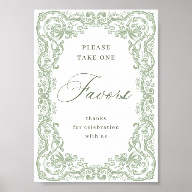 Renaissance Ornate Sage Green Favors Wedding Poster (Front)