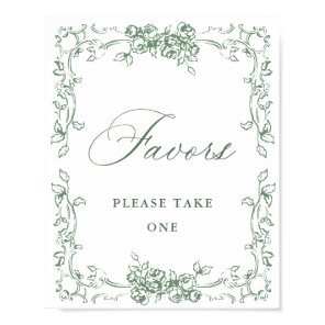 Renaissance Ornate Sage Green Favors Wedding Poster