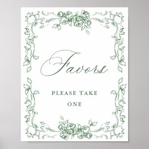 Renaissance Ornate Sage Green Favors Wedding Poster
