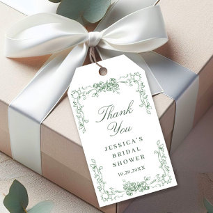 Renaissance Ornate Sage Green Floral Bridal Shower Gift Tags