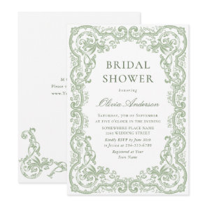 Renaissance Ornate Sage Green Floral Bridal Shower Invitation