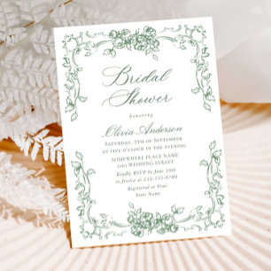 Renaissance Ornate Sage Green Floral Bridal Shower Invitation