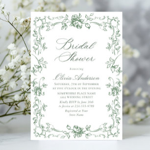 Renaissance Ornate Sage Green Floral Bridal Shower Invitation