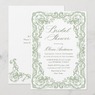 Renaissance Ornate Sage Green Floral Bridal Shower Invitation