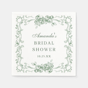 Renaissance Ornate Sage Green Floral Bridal Shower Napkins