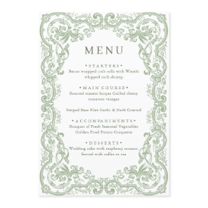 Renaissance Ornate Sage Green Floral Wedding Menu