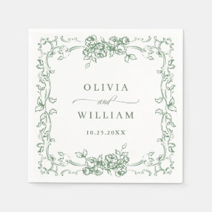 Renaissance Ornate Sage Green Floral Wedding Napkins