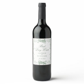 Renaissance Ornate Sage Green Floral Wedding Wine Label