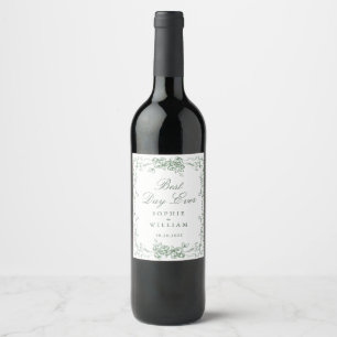 Renaissance Ornate Sage Green Floral Wedding Wine Label