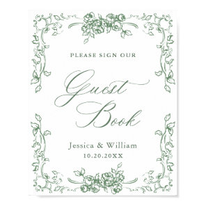 Renaissance Ornate Sage Green Guestbook Sign