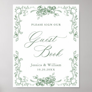Renaissance Ornate Sage Green Guestbook Sign