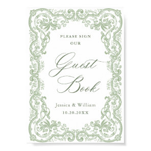 Renaissance Ornate Sage Green Guestbook Sign
