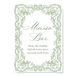 Renaissance Ornate Sage Green Mimosa Bar Sign